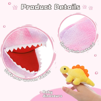 MorisMos Big Dinosaur Teddy Stuffed Animal, 50cm Pink Cuddly Fluffy Mom with 5 Babies Inside, Large T-Rex Soft Toys Kawaii Dino Present for Kids Birthday Christmas Deco