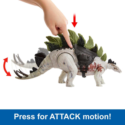 Jurassic World Dominion Dinosaur Figure Gigantic Trackers Stegosaurus with Attack Motion & Tracking Gear, Toy Gift with Physical & Digital Play, HLP24