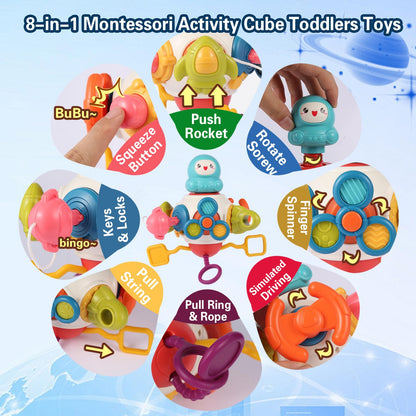 iFunLong Baby Montessori Toys for 1 2 3 Years Sensory Toy, Activity Cube Sensory Toys for Toddlers Travelling, Motor Skills Busy Cube Toy for 6 12 18 Months Infant Birthday Gifts