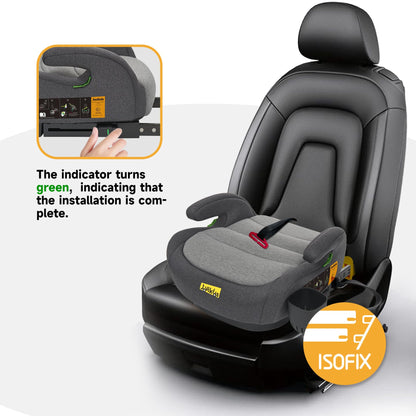 Jovikids I-Size Booster Seat with ISOFIX, Suitable for Child Height 125-150cm, Portable Car Seats with Cup Holder for Kids, Comfortable & Compact for Everyday Use, Great for Travel, ECE R129 (Grey)