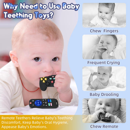 Mailesi teething sensory toys for babies, black silicone remote control teethers designed for infants 0-12 months.