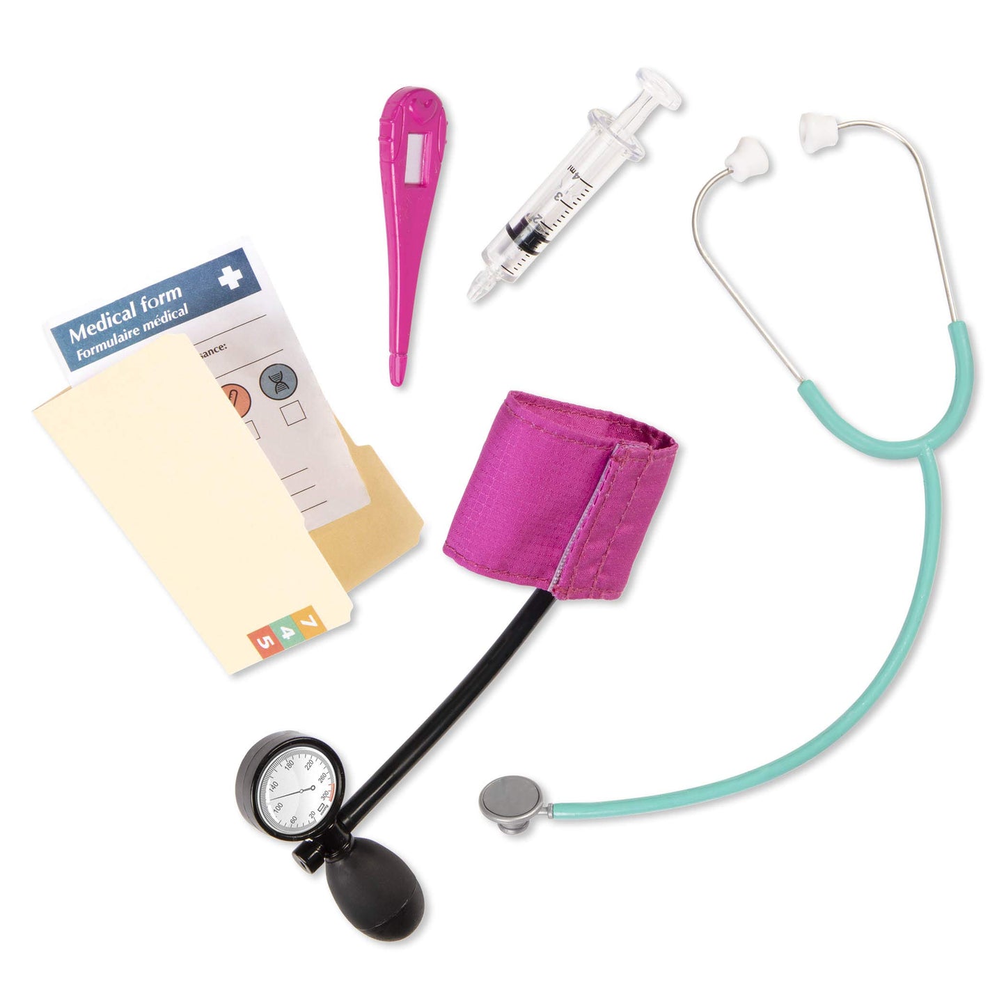 Our Generation Medi-Care Set with stretcher and medical accessories for 18-inch dolls, ideal for imaginative play.