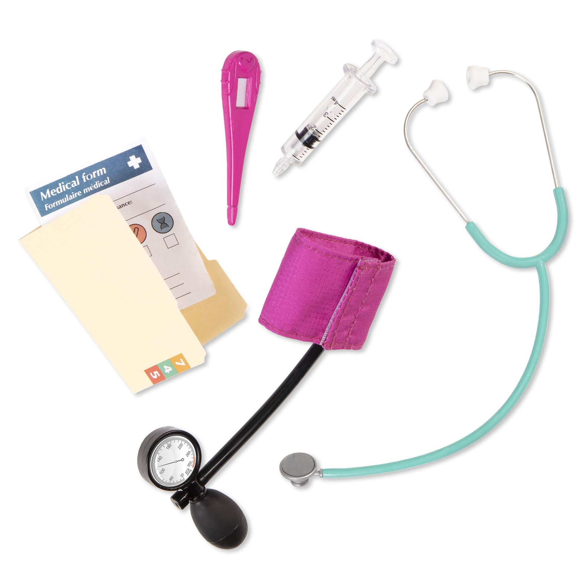 Our Generation Medi-Care Set with stretcher and medical accessories for 18-inch dolls, ideal for imaginative play.