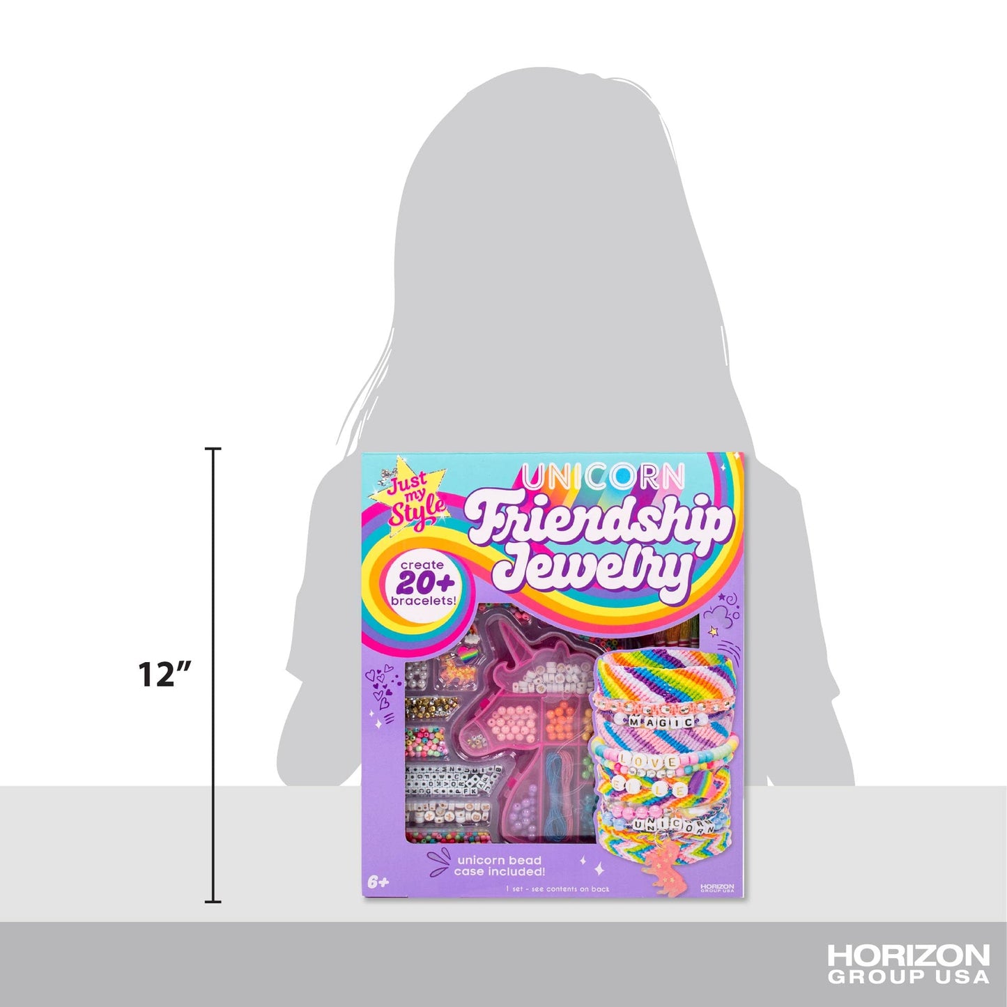 Just My Style Unicorn Friendship Bracelet by Horizon Group USA, DIY Over 20 Jewelry Pieces.Kit Includes 1300+ Beads,10 Skeins of Friendship Thread,Bracelet Charms,Unicorn Storage Case & More
