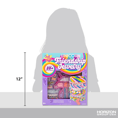 Just My Style Unicorn Friendship Bracelet by Horizon Group USA, DIY Over 20 Jewelry Pieces.Kit Includes 1300+ Beads,10 Skeins of Friendship Thread,Bracelet Charms,Unicorn Storage Case & More