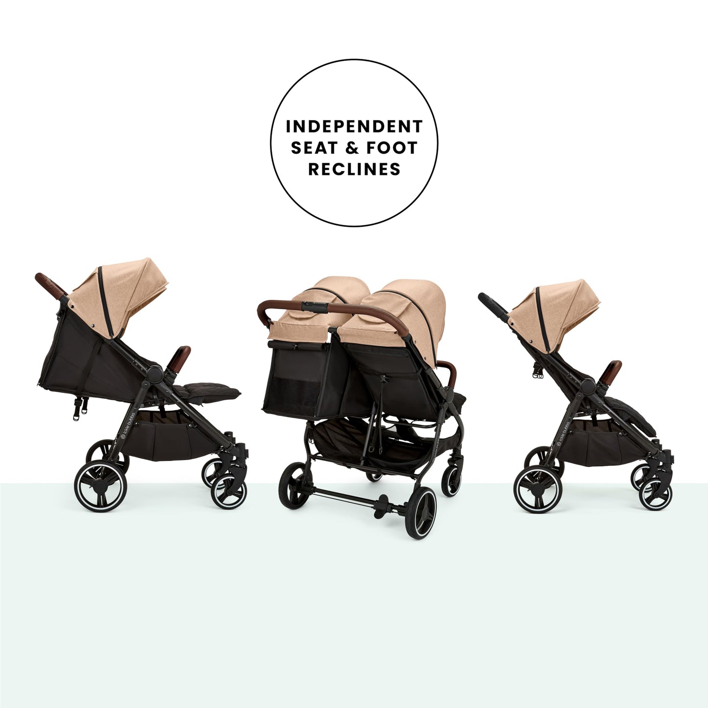 Ickle Bubba Venus Double Prime Stroller – Compact, Lightweight Foldable Twin Pushchair for Twins or Siblings, Suitable from Birth to 15kg (Approx. 3 Years) (Biscuit)