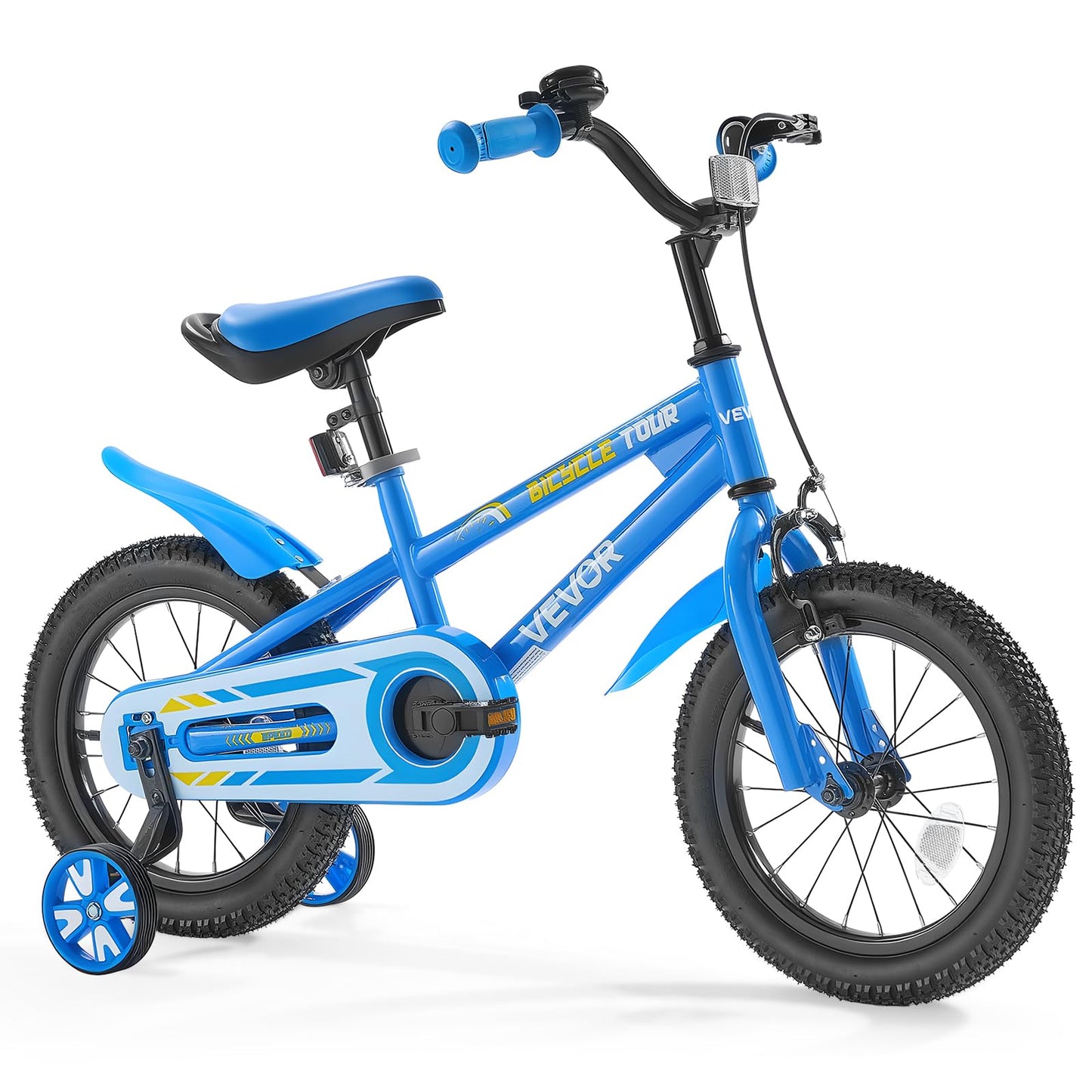 VEVOR Kids Bike, 35.56 cm BMX Style Children Bicycle, Rider Height 90 cm - 115 cm, Training Wheels Included, Sturdy and Easy to Assemble, Toddler Bike for Boys & Girls Learning to Ride, Blue