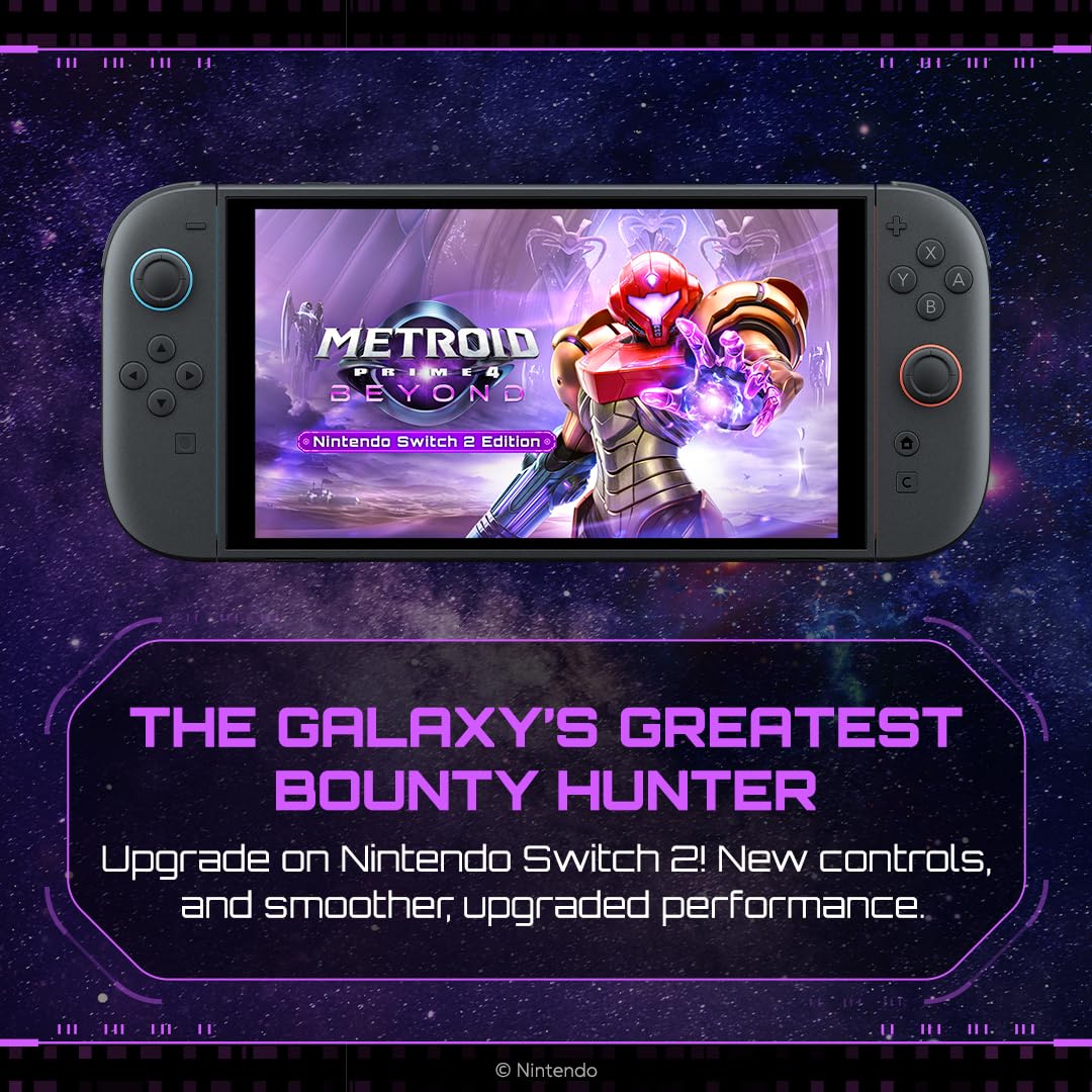 Nintendo Metroid Prime 4: Beyond for Nintendo Switch 2 edition game box with artwork featuring Samus Aran in a futuristic setting.