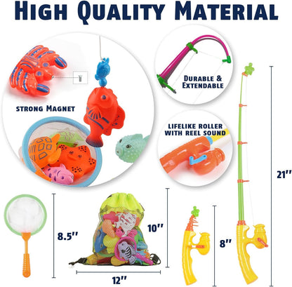 CozyBomB Magnetic Fishing Toys Game Set for Kids for Bath Time Pool Party with Pole Rod Net, Plastic Floating Fish - Toddler Education Teaching Christmas Birthday Gifts