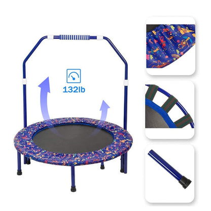 36'' Kids Trampoline Mini Noise-Free Trampoline Foldable Bungee Rebounder with Adjustable Foam Handrails and Safety Padded Protective Cover Practice Jumping Indoor,Outdoor,Garden for Boys Girls