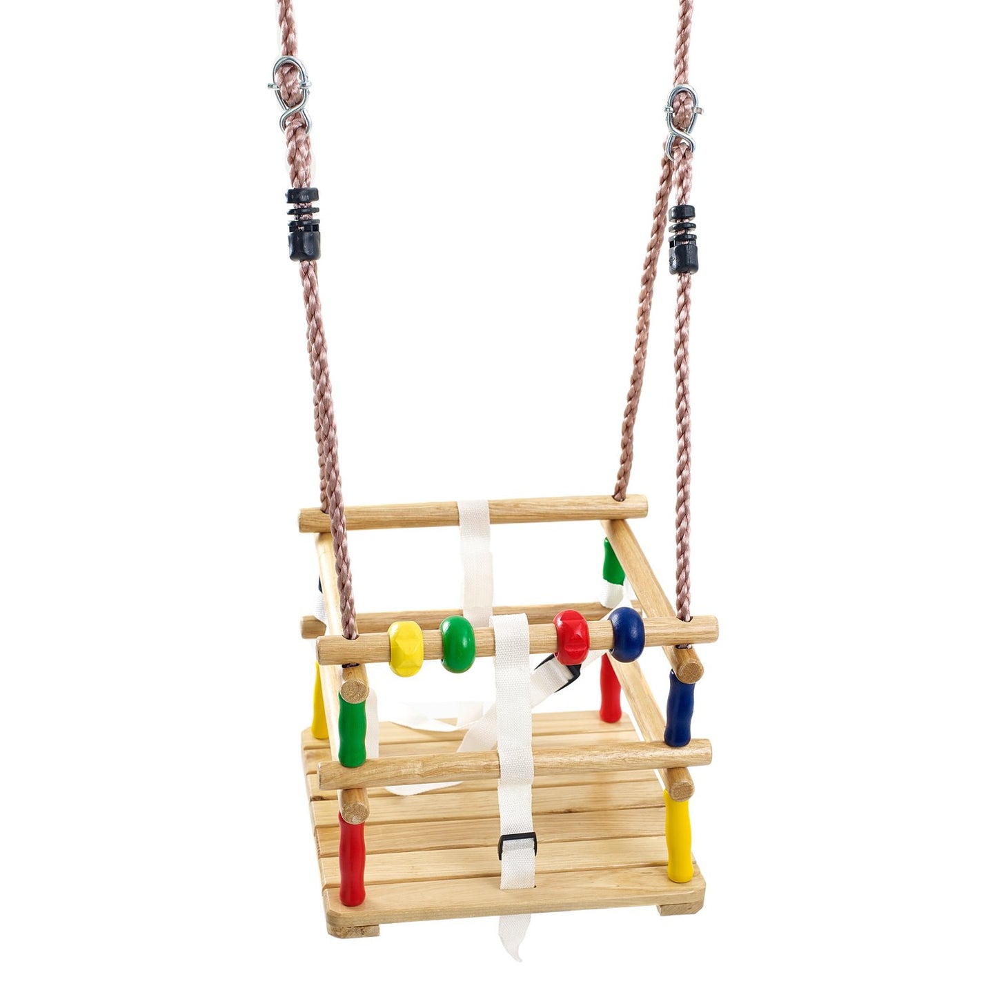 Hardwood Baby Swing Seat (Beech) with Safety Harness and Play Beads Lovely Cradle Swing for Garden or Nursery