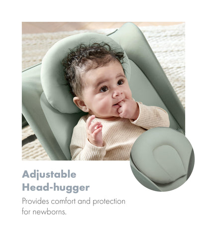 Mamas & Papas Tempo 3-in-1 rocker and bouncer in Ivy color with removable magnetic toy bar and 3-point harness for infants.