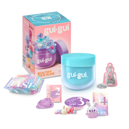 Gui Gui scented slime twin pack with butter and cloud textures, showcasing vibrant, colorful slime with glossy and fluffy appearances.