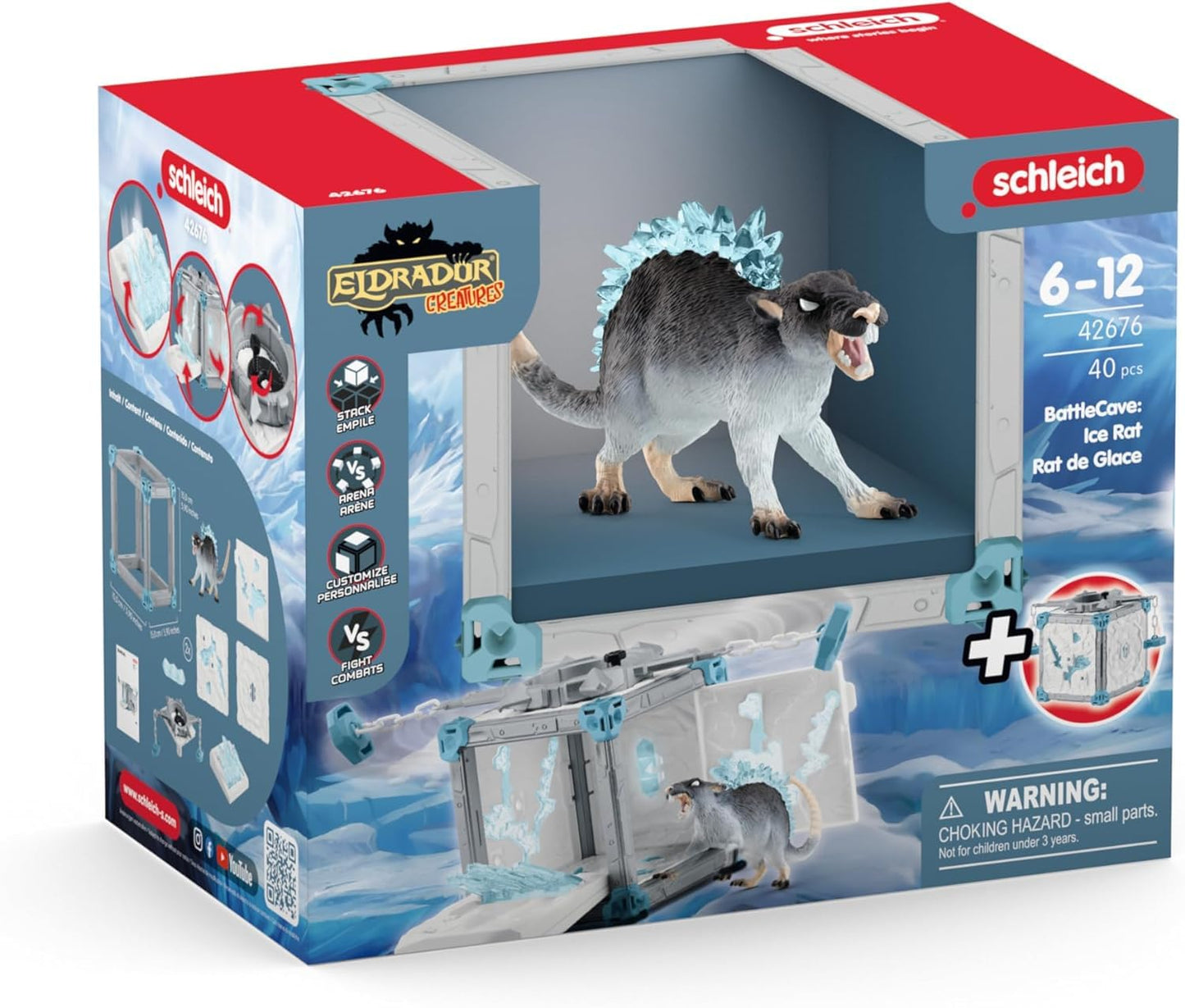 SCHLEICH Eldrador Creatures - 40 PC Ice Battle Cave with Rat Toy Playset - Frozen Rodent Figurine for Boys and Girls with Expandable Fortress - Interactive, Imaginative Play for Kids Ages 7+ | 42676