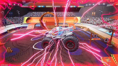 Hot Wheels Monster Trucks: Stunt Mayhem Deluxe Edition game for Nintendo Switch, featuring colorful monster trucks on the game cover.