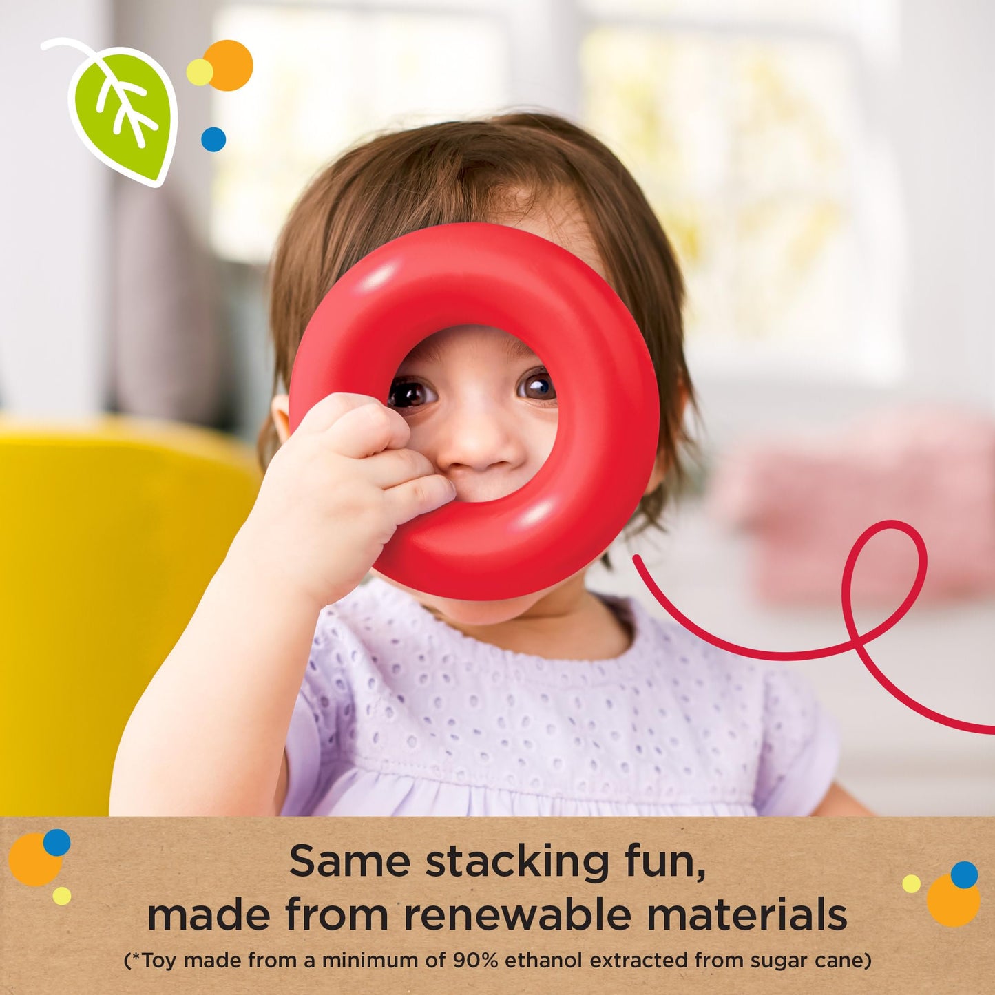Fisher-Price Rock-a-Stack Baby Toy, Classic Roly-Poly Ring Stacking Toy for Infants and Toddlers, Made From Plant-Based Materials, HPY92