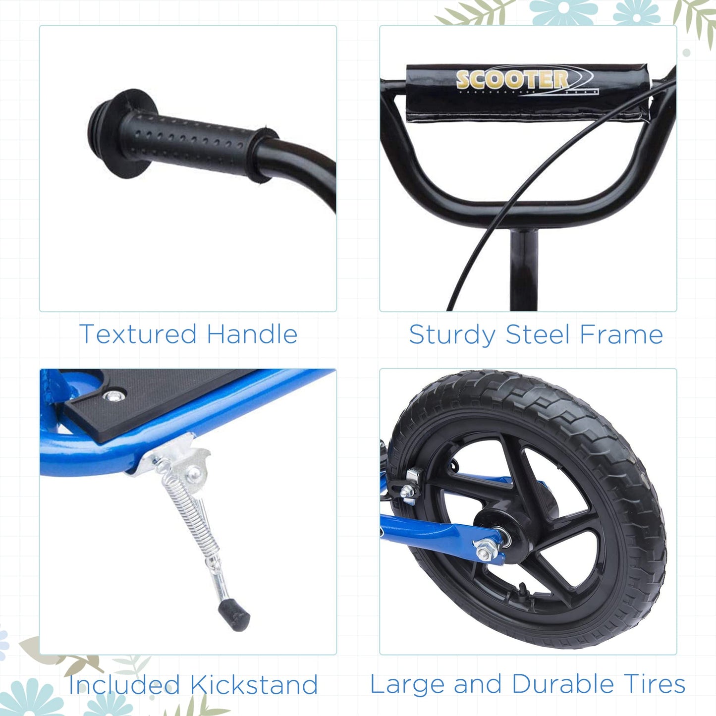 HOMCOM Kids Scooter, Toddler Kick Scooter with Adjustable Handlebar, 12" EVA Tyres, Rear Brake, for Age 5-12 Years, Blue