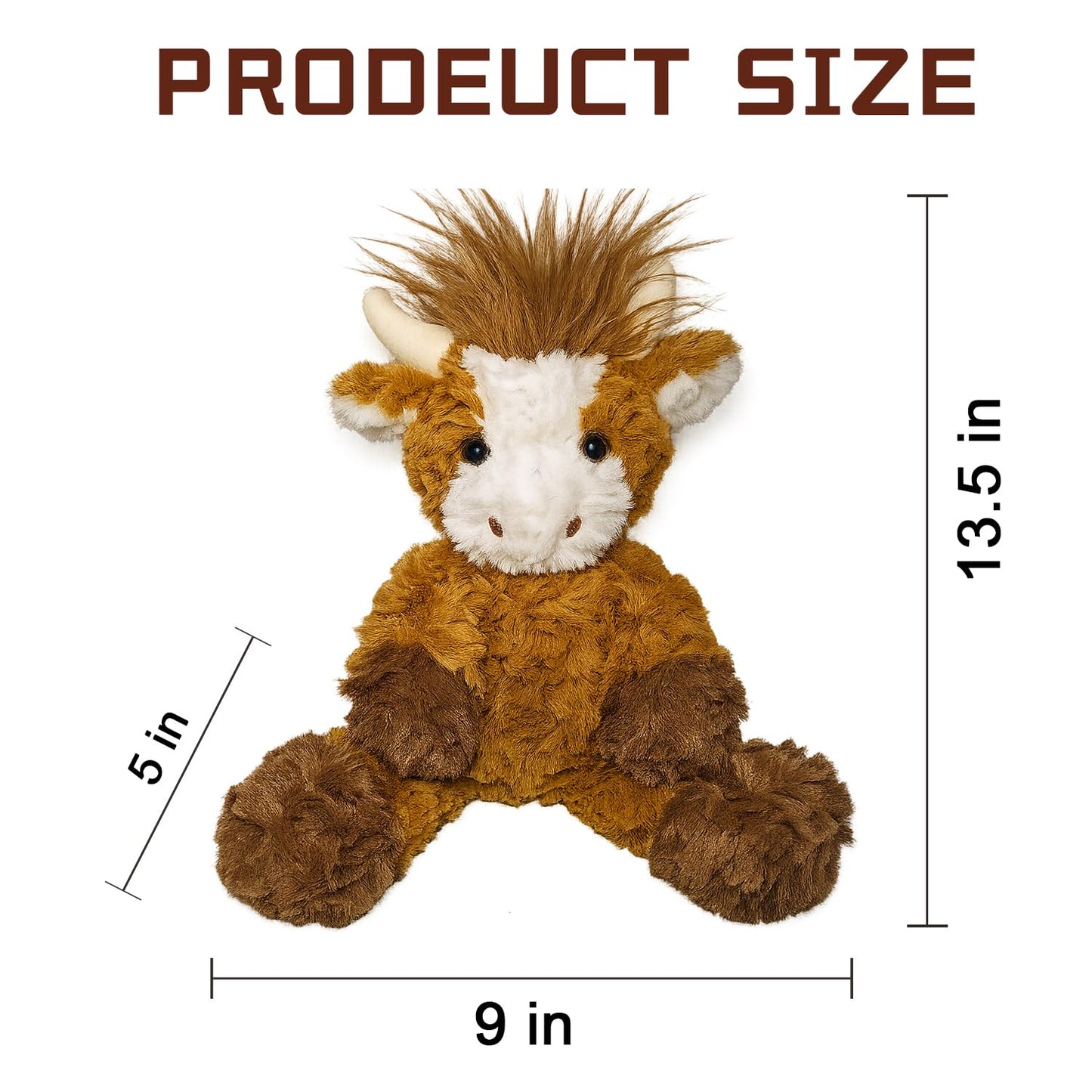 rafrtcl Plush Highland Cow Stuffed Animal, 13.5 inch Plushie Doll, Christmas Birthday Gift for Kids, Boys and Girls