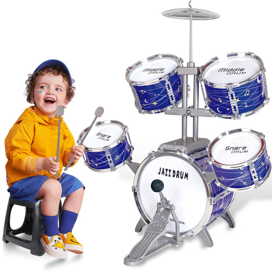 Noaideoi kids drum kit for toddlers ages 1-5, colorful plastic percussion instrument set with drums and cymbals for young children.