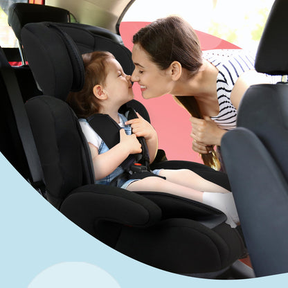 Kidoola Adjustable Car Seat for Toddlers & Children - Safety Certified Booster Seat, Padded & Comfortable with 3 Adjustable Age Functions & Straps, Up to 12 Years - ECE R44/04 (Black)