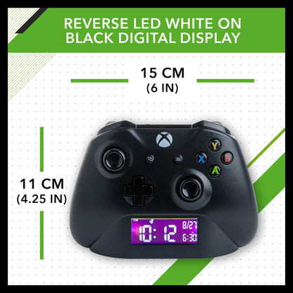 Paladone Xbox controller alarm clock with digital display, showing time and date, designed for gamers and bedroom decor.