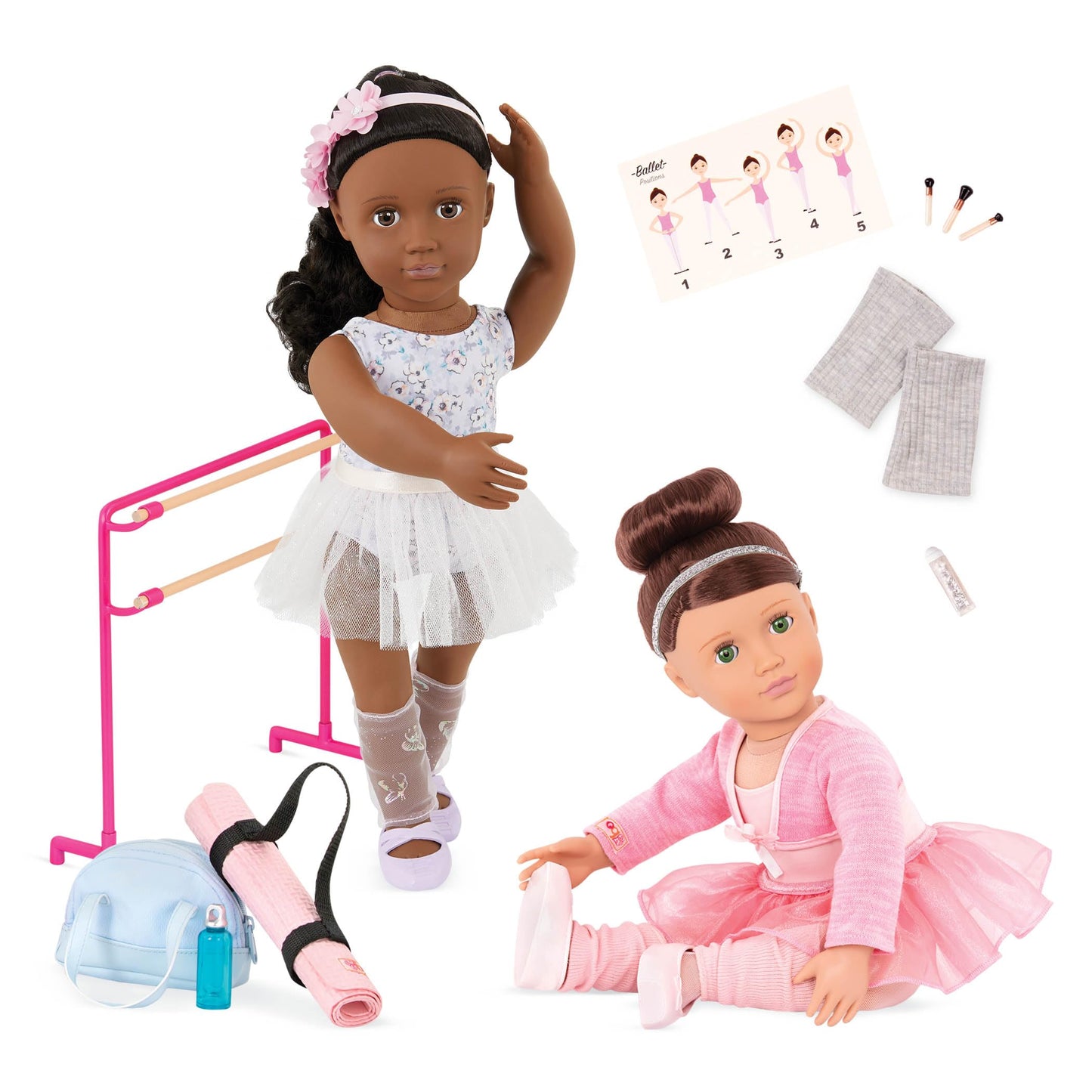 Our Generation Dancing Feet Ballet Accessory Set for 46cm dolls, featuring ballet shoes, tutus, and accessories.