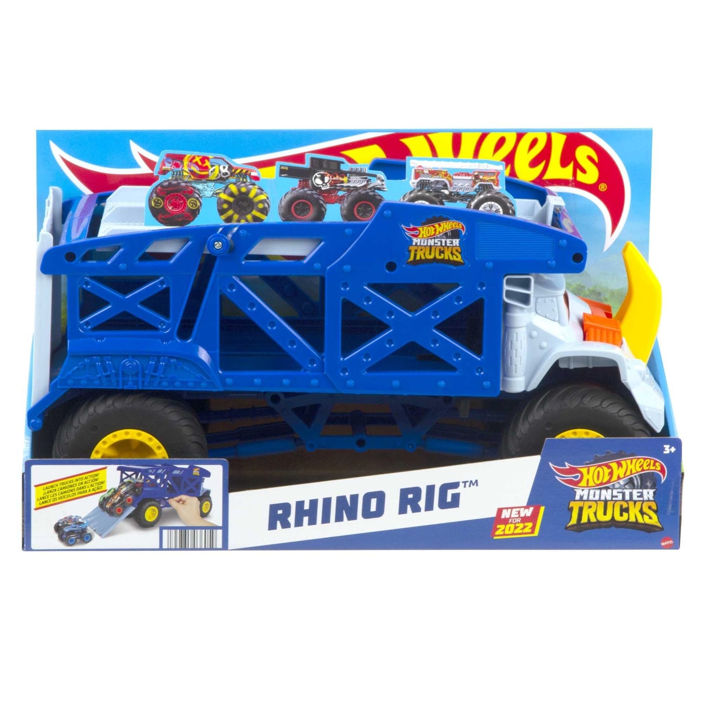 Hot Wheels Monster Trucks Toy Hauler, Oversized Truck Carries & Stores 12 1:64 Scale Monster Trucks or 32 Cars, Monster Mover Rhino, HFB13