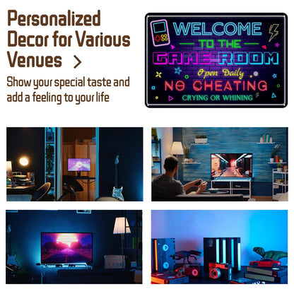 Welcome to the Game Room Metal Tin Sign – Cool Neon Gaming Decor for Boys & Teens, Gamer Room Accessories for Bedroom, Game Night Wall Decor Gift for Gamers, 12 x 8 Inch (2507)