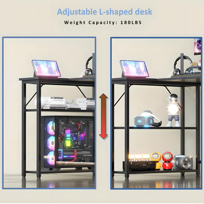 Xyphren L Shaped Gaming Desk with RGB LED Lights & Power Outlets, 100 cm Corner Computer Desk with Adjustable Shelves, Small Office Desk for Study Workstation, Carbon Black