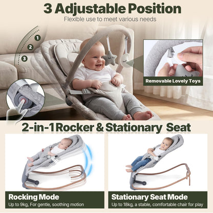 Orzbow electric baby bouncer with ergonomic swing chair, touch control, 3 swing speeds, lullabies, and adjustable volume in dove grey