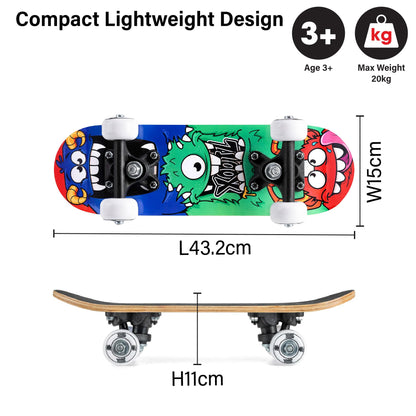 Xootz Mini Skateboard, 17 Inch Skateboard for Kids, Teens and Beginners, Solid Deck, PVC Wheels, for Learning Tricks