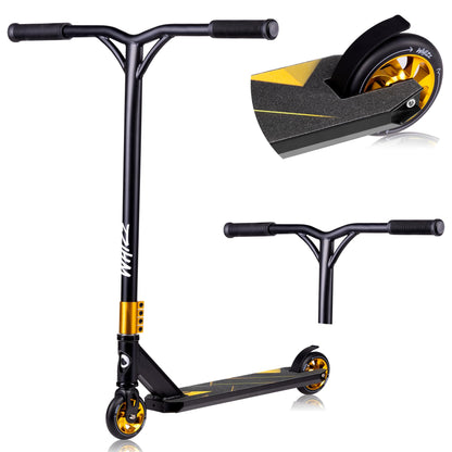 Lionelo Whizz freestyle stunt scooter with aluminium deck, Y-bar handlebar, and 110mm high-rebound wheels.
