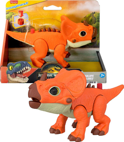 Fisher-Price Imaginext Jurassic World Aquilops dinosaur action figure with growling motion and growing spikes, 7.75-inch toy dino.
