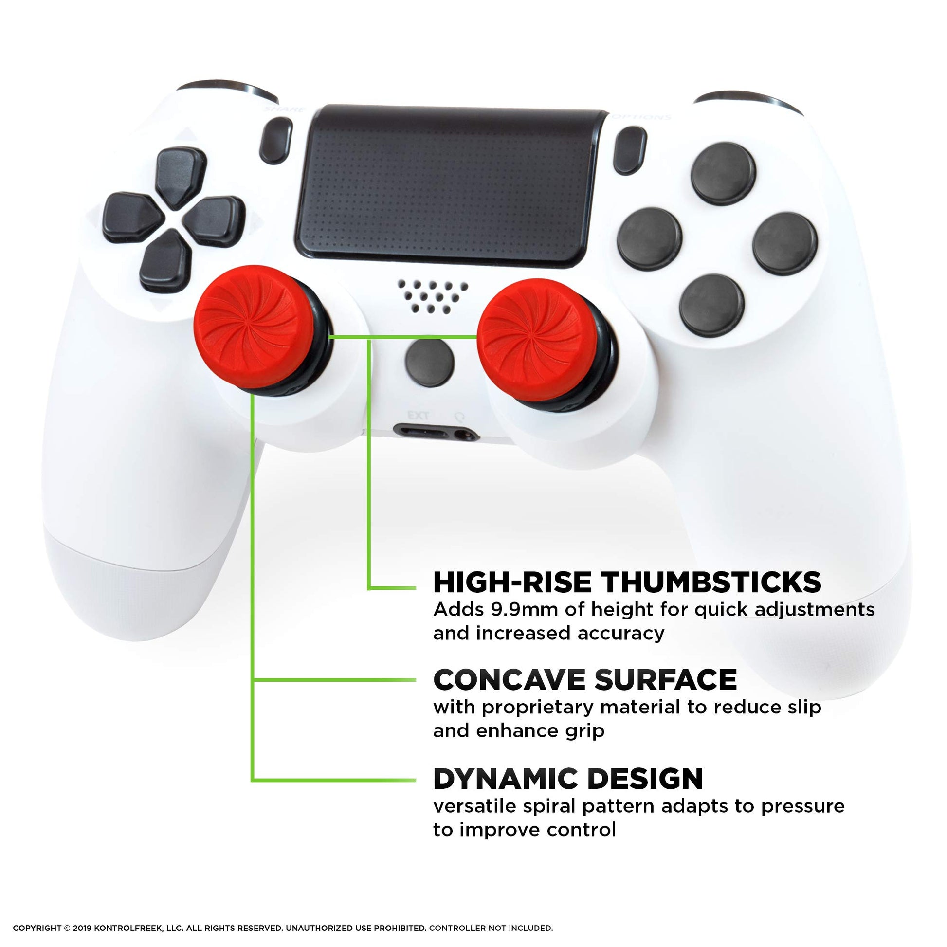 KontrolFreek FPS Freek Inferno thumbsticks for PS4 and PS5 with two high-rise red concave grips for enhanced gaming performance
