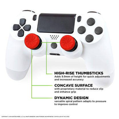 KontrolFreek FPS Freek Inferno thumbsticks for PS4 and PS5 with two high-rise red concave grips for enhanced gaming performance