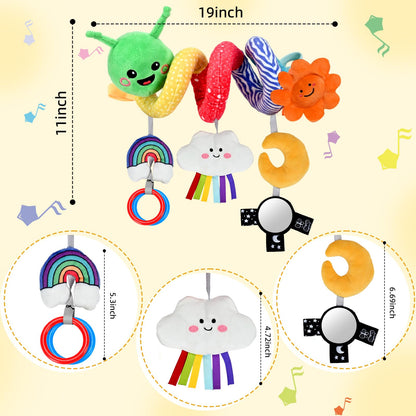 Plush Baby Crib Hanging Toy-Touch-Activated Music Box (30 Sounds), 0-12 Months Infant Sensory Toy w/Cloud/Sun/Rainbow/Moon/Mirror, Washable, Gift for Cribs/Strollers/Car Seats
