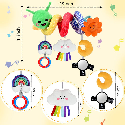 Plush Baby Crib Hanging Toy-Touch-Activated Music Box (30 Sounds), 0-12 Months Infant Sensory Toy w/Cloud/Sun/Rainbow/Moon/Mirror, Washable, Gift for Cribs/Strollers/Car Seats