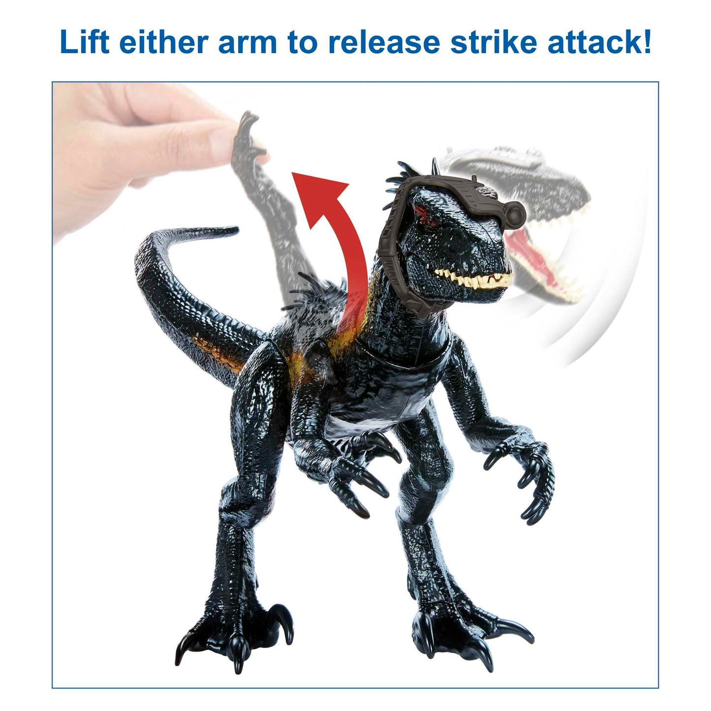 Mattel Jurassic World Dino Trackers Track 'n Attack Indoraptor, Dinosaur Toy with Sound, Lights, Motion and 3 Attack Features, Tracking Gear, Digital Play Options, Toys for Ages 4 and Up, HKY12