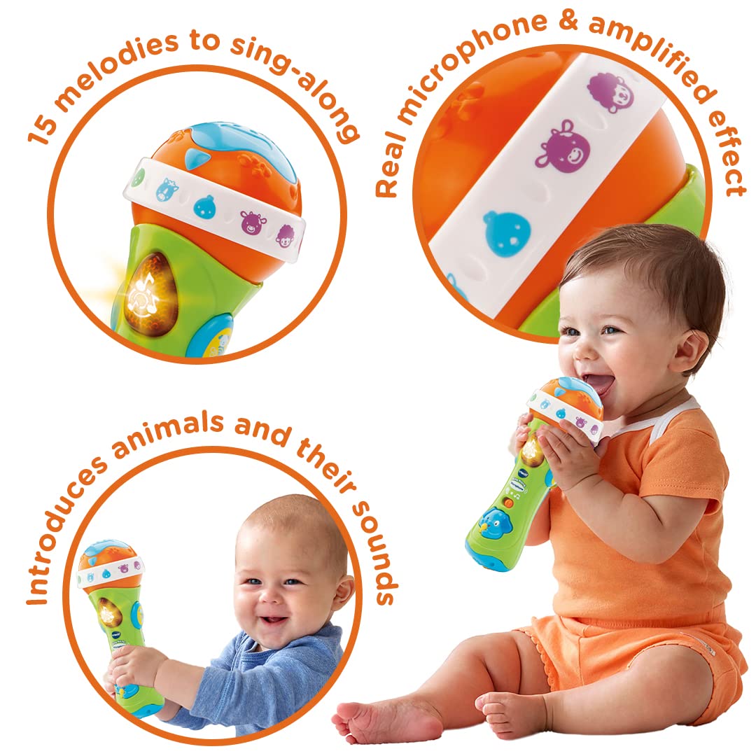 VTech Sing Along Microphone for Kids, Toddler Toy Microphone with Amplified Voice Effect and Animal Sounds, Educational Toys for Boys and Girls 1, 2, 3+ Year Olds, 78763, English Version
