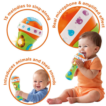 VTech Sing Along Microphone for Kids, Toddler Toy Microphone with Amplified Voice Effect and Animal Sounds, Educational Toys for Boys and Girls 1, 2, 3+ Year Olds, 78763, English Version