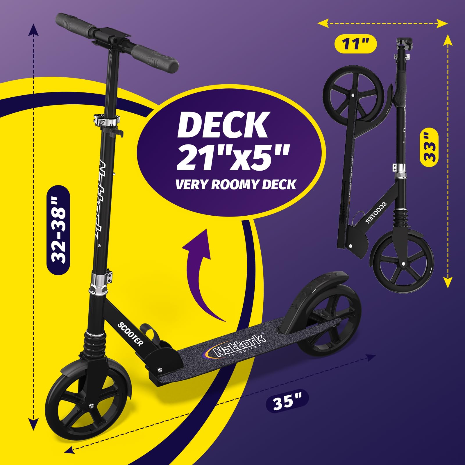 Nattork 8" kick scooter in navy blue with sturdy wheels, front shock absorber, and adjustable handlebar for teens and adults.