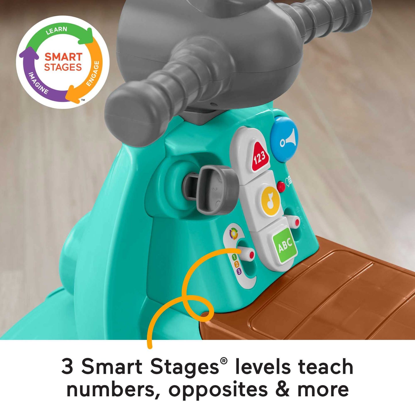 Fisher-Price Toddler Ride-On Toy Scooter with Smart Stages Educational Content for Pretend Play, Multi-Language Version, Laugh & Learn, HMV76