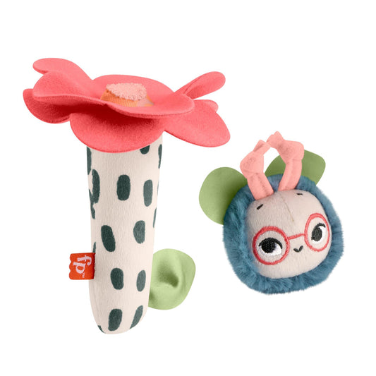 Fisher-Price Planet Friends Shake ‘n Rattle Busy Bee plush baby toys set for newborns and infants, colorful and sensory-friendly.