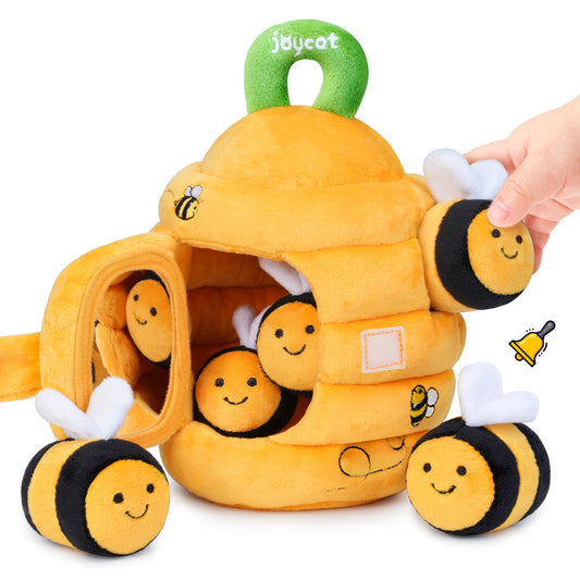 JoyCat Baby Toys 6-12 Months - Soft Baby Beehive with 5 Sensory Bees - Rattle, Crinkle Paper, Squeaker, Mirror, Busy Montessori Sensory Toys for Toddlers 0-3 Years Old - Gifts for Babies