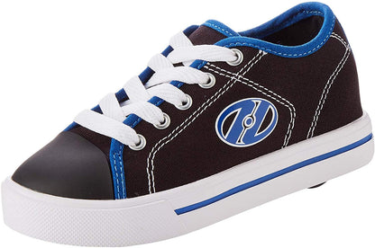 Heelys Boy's Classic X2 trainers in black with white and snorkel blue accents, size 12 UK, featuring wheels for skating.