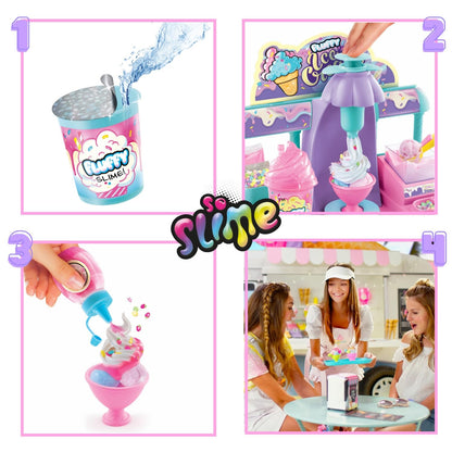 Pink So Slime DIY Fluffy Ice Cream Factory kit with fun decorations, accessories, and safe, glue-free slime-making for kids aged 6+