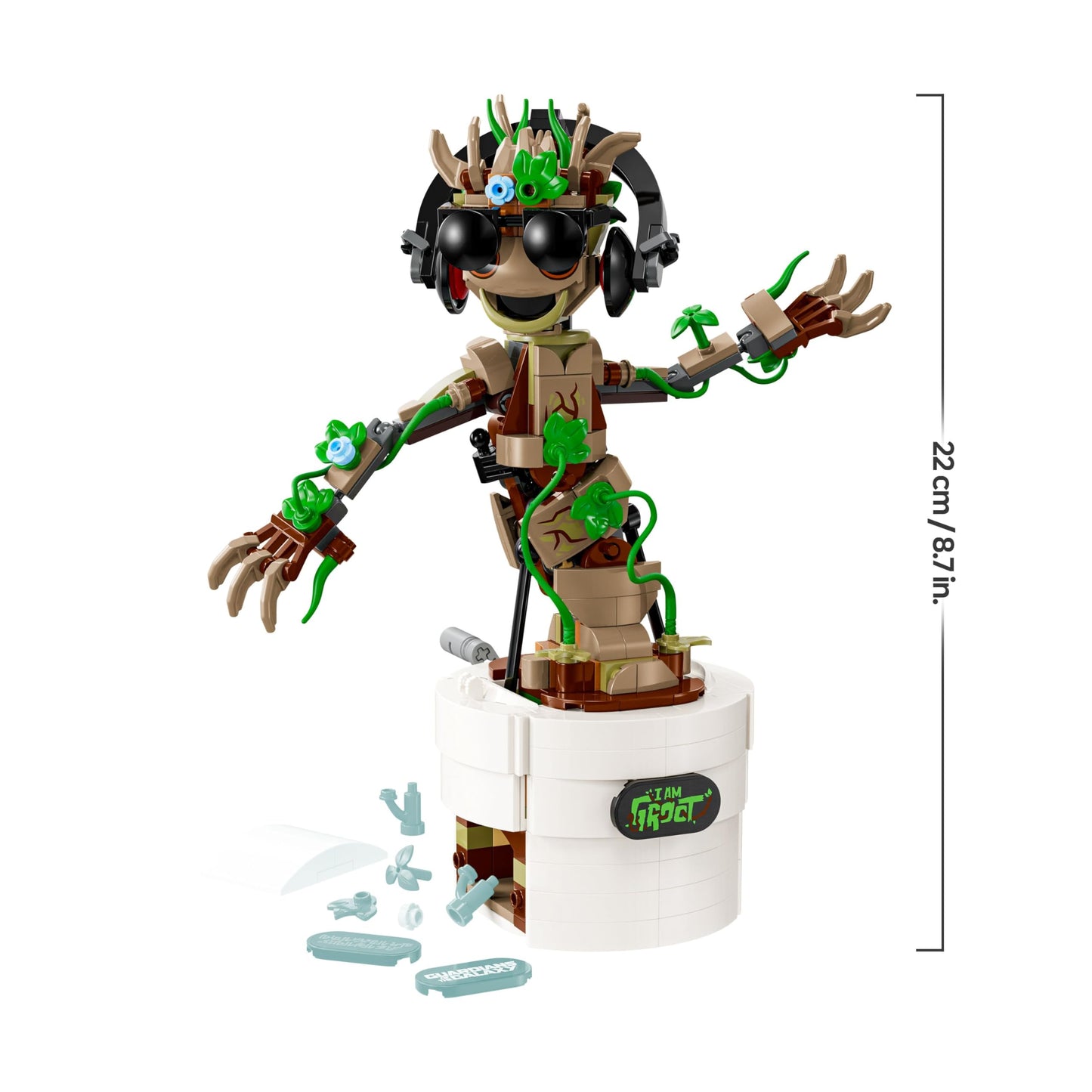 LEGO Marvel Dancing Groot action figure, buildable toy with movable limbs, perfect for kids' interactive play.