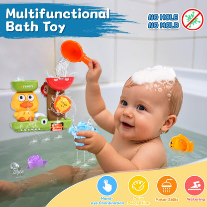 Fajiabao bath toys set with stackable animal cups and spoon for toddlers, perfect for water play during bath time.