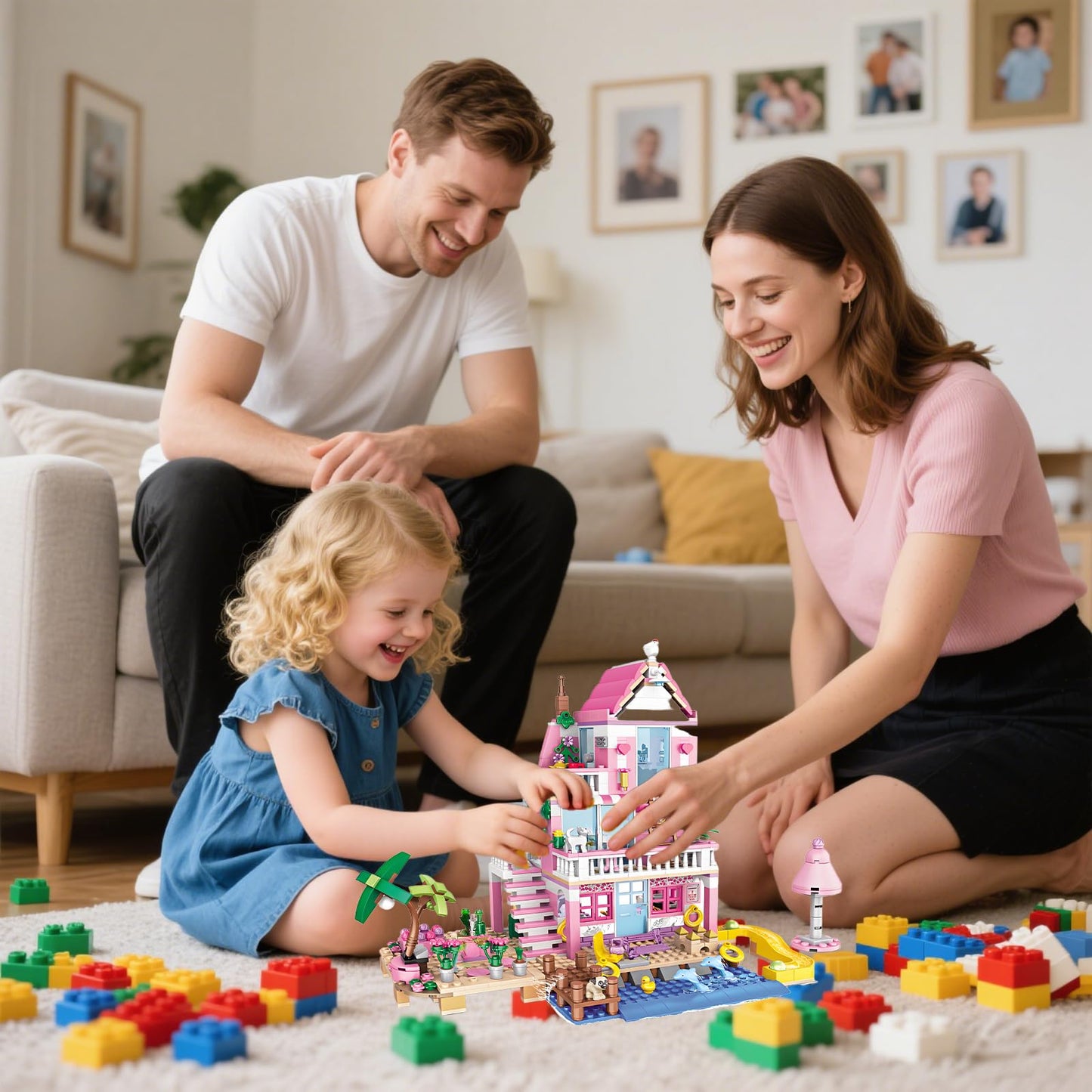 CSNRHG Pink Seaside Beach Villa Friends Building Set Friends Construction Educational Toy 822 Pieces Gifts for Girls Teens Kids Adults Ages 6+