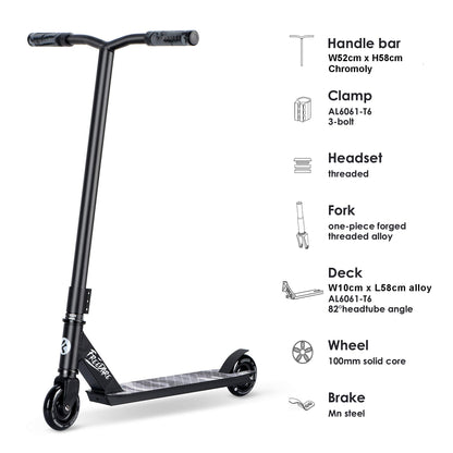 FREEDARE Pro Stunt Scooter Complete Trick Scooter for Kids 8 Years and Up, Teens, Adults, Boys and Girls, Freestyle Street for Intermediate and Beginner Skate Park (Black)